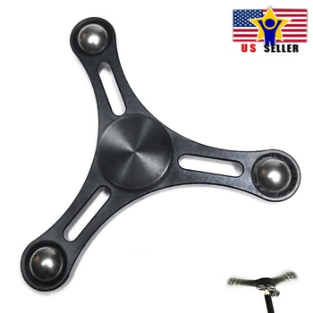 Rare Tri Three Skinny Arm Flux Capacitor Fidget Spinner Black Premium Me…
